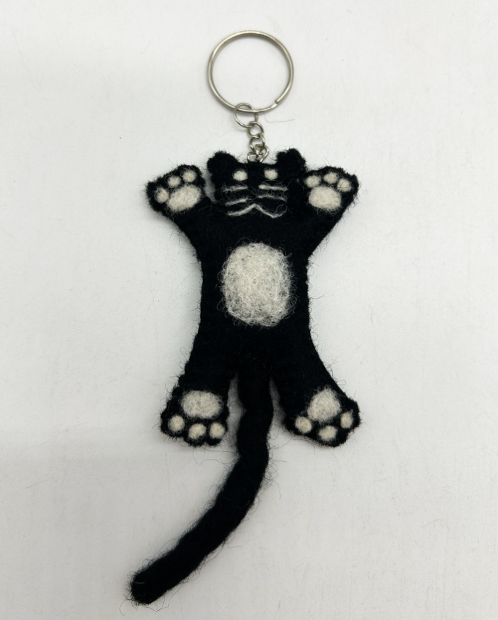Needle-Felted Black Cat Keychain